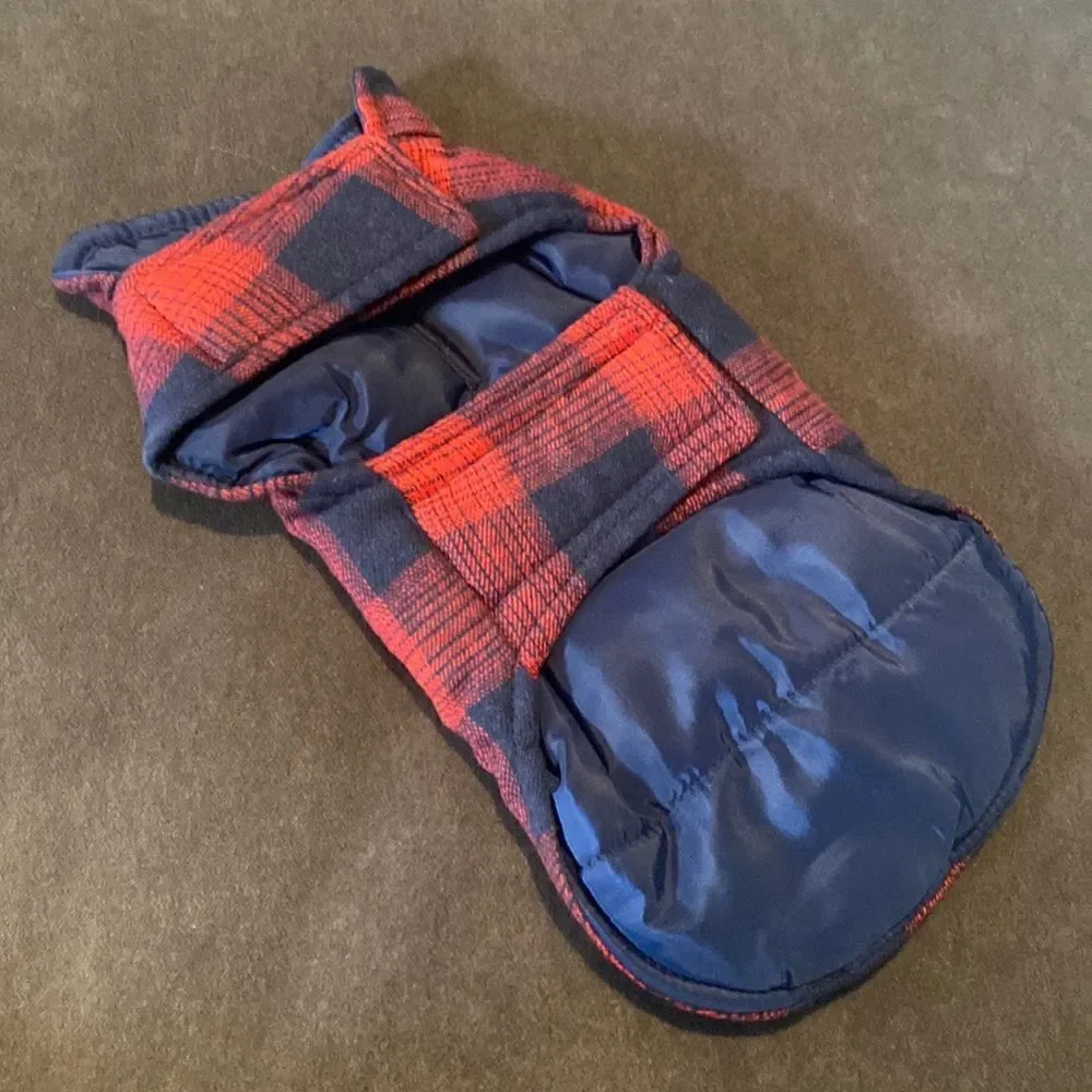Kouser British Style Red Plaid Winter Dog Coat Jacket Reversible Size XS
